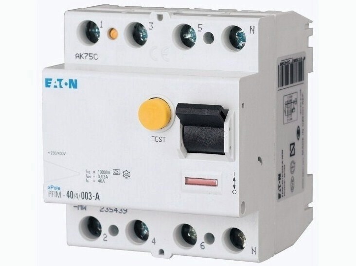 Aвтомат тока утечки 3-фазный 40A - 20€, Eaton, 30мA(0,03A), PFIM-40/4 ...