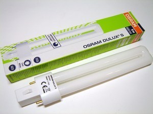  
	Компактная-люминесцентная лампа 9 Вт, Osram Dulux® S, 9W/840/G23, 010588 
