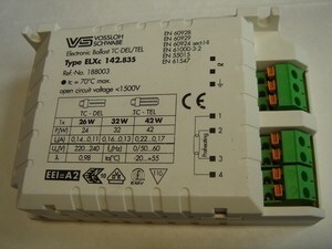  
	Elektroonilised drosselid 26,32,42 W. Vossloh Schwabe ELXc 142.835 
