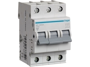  
	Модульный автоматический выключатель 3-фазный C 40A, Hager, MC340A, 433752 
