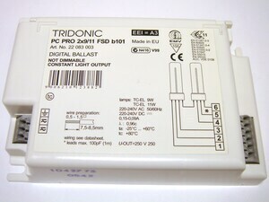  
	Elektrooniline drossel 2 x 9/11 W, Tridonic Atco, PC PRO 2x9/11 FSD b101, 22083003 
