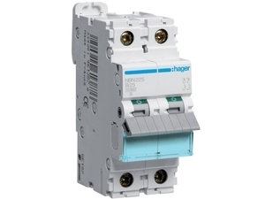  
	Модульный автоматический выключатель 2-фазный, B 25A, Hager, NBN225, 461389 
