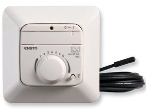 
	Терморегулятор Ensto, ECO16FJW, (16А) 3600Вт, 2621009,  вместе со встроенным устройством защитного отключения 30мA(0,03A)  
