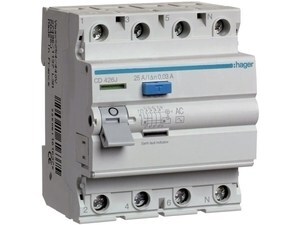 
	Aвтомат тока утечки 3-фазный 25 A, 30мA(0,03A), Hager, CD426J, 161637 

