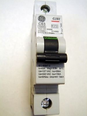  
	Модульный автоматический выключатель 1-фазный, C 63A, General Electric, G101C63, 674869 
