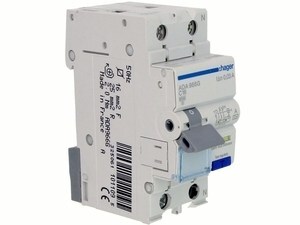  
	Aвтомат тока утечки с автоматическим выключателем 1-фазный, C 16A, 30мA(0,03A), Hager, ADA966G, 101109 
