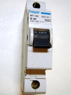 
	Модульный автоматический выключатель 1-фазный, B 40A, Hager, MT140, 450140 
