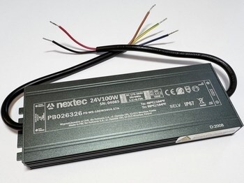 <p>
	Электронный <span style="color:#ff0000;">LED</span> трансформатор 100Вт, 24В DC, PB026326, Nextec</p>
