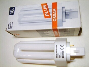 <p>
	Kompakt-luminofoorlamp 18 W, Osram Dulux T Plus, 18W/830/GX24d-2, <span style="color: #ff0000">2-PIN</span>, 333489</p>
