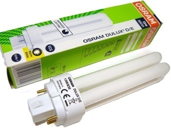 <p>
	Kompakt-luminofoorlamp 13W, Osram Dulux D/E, 13W/830/G24q-1, <span style="color: #ff0000">4-PIN</span>, 389059</p>
