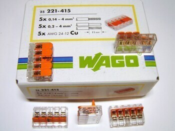 <p>
	Klemmid Wago 5 x 0,14 - 4 mm² (avatavad), 221-415</p>
