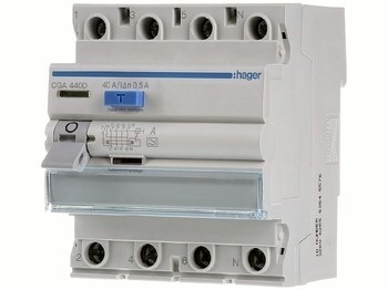 <p>
	Aвтомат тока утечки 3-фазный 40 A, <span style="color:#ff0000;">500мA(0,5A)</span>, Hager, CGA440D, 161025</p>
