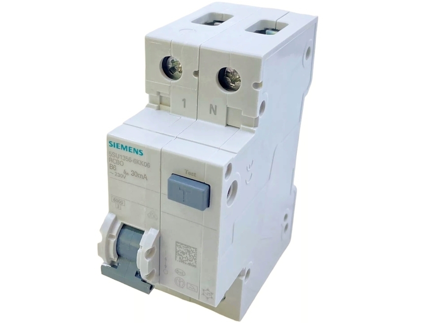 <p>
	Rikkevoolukaitse koos kaitselülitiga 1-faasiline B6 A, 30mA(0,03A), Siemens, 5SU1356-6KK06</p>
