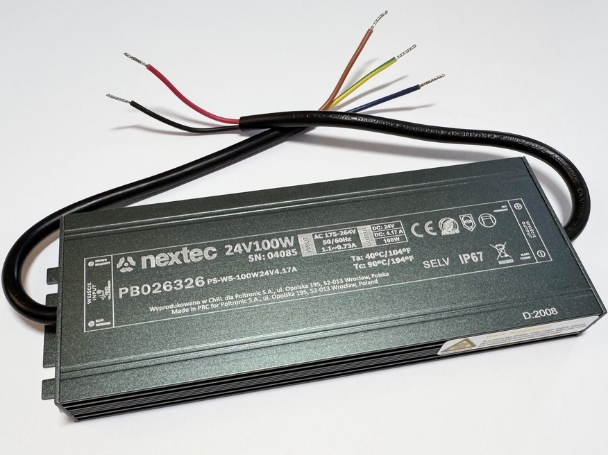 <p>
	Электронный <span style="color:#ff0000;">LED</span> трансформатор 100Вт, 24В DC, PB026326, Nextec</p>
