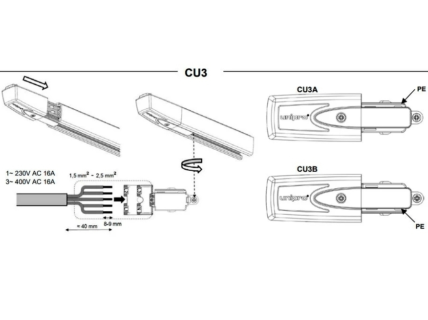 <p>
	Токоподвод рельсы для рельсовых светильников CU3BB, Unipro, 1459322</p>
