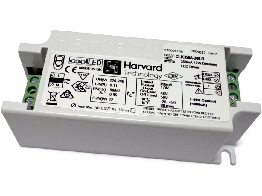 <p>
	Elektrooniline <span style="color: #ff0000">LED</span> trafo 17W, 350mA, 48V, CLK350A-240-B, Harvard, 370026808</p>
