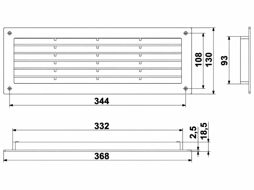 <p>
	Ventilatsioonirest 368×130×18,5 mm, Vents, MV350s</p>
