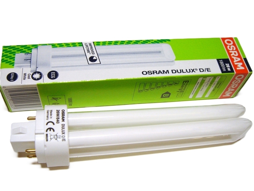 <p>
	Kompakt-luminofoorlamp 26 W, Osram Dulux D/E, 26W/840/G24q-3, <span style="color: #ff0000">4-PIN</span>, 020303</p>
