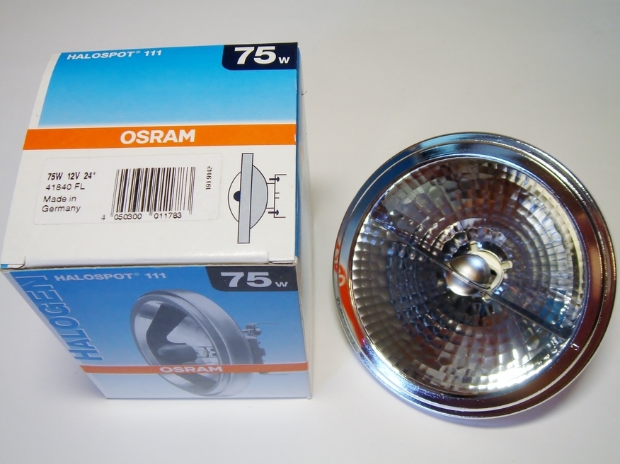 <p>
	Галогенная лампа с алюминиевым отражателем 75Вт, 12B, Osram Halospot, 41840 FL, 011783</p>
