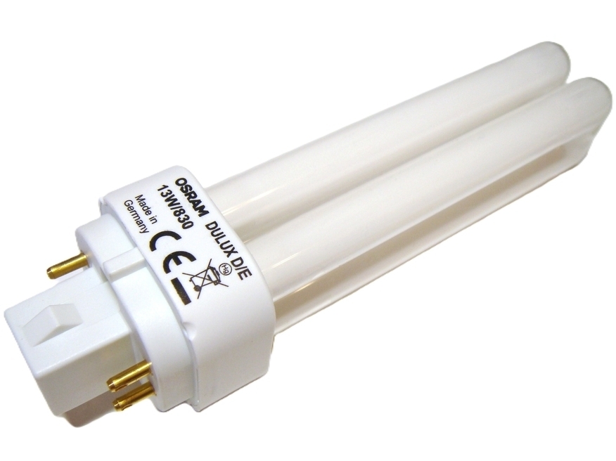 <p>
	Kompakt-luminofoorlamp 13W, Osram Dulux D/E, 13W/830/G24q-1, <span style="color: #ff0000">4-PIN</span>, 389059</p>
