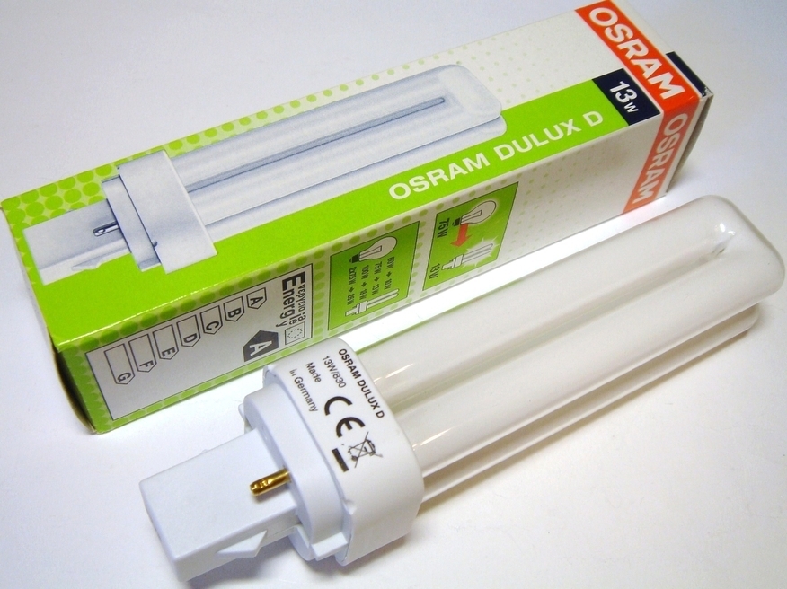 <p>
	Kompakt-luminofoorlamp 13W, Osram Dulux D, 13W/830/G24d-1, <span style="color: #ff0000">2-PIN</span>, 025698</p>
