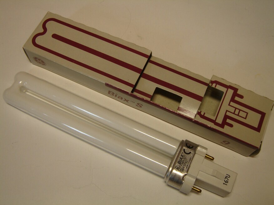 <p>
	Kompakt-luminofoorlamp 9 W, Biax S, F9BX/827/G23, General Electric</p>
