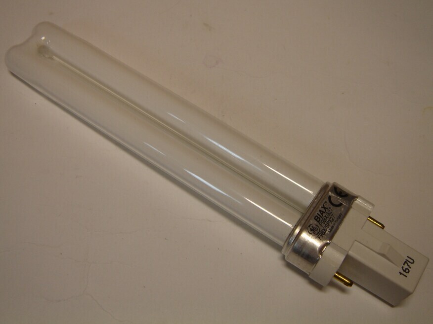 <p>
	Kompakt-luminofoorlamp 9 W, Biax S, F9BX/827/G23, General Electric</p>
