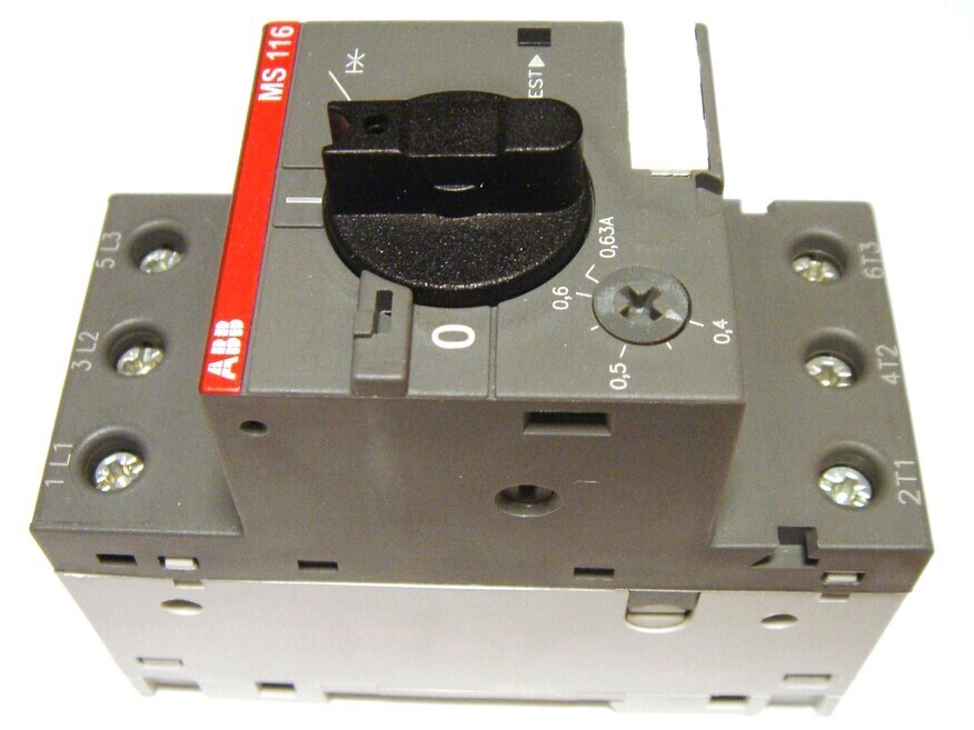 <p>
	Aвтомат защиты электродвигателя 3-фазный 0,4 - 0,63A, ABB, MS116-0,63, 1SAM250000R1004</p>
