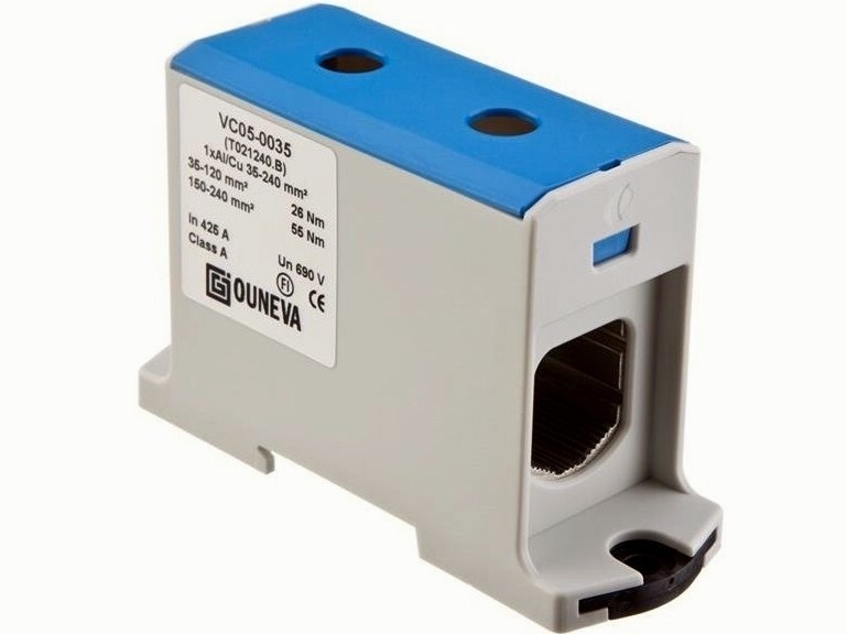 <p>
	Проходная клемма 240 мм², синяя, T021240.B, Ouneva, VC05-0035</p>
