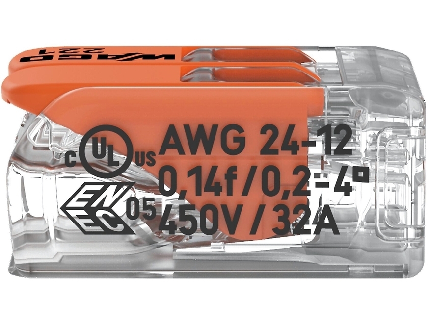 <p>
	Klemmid Wago 2 x 0,14 - 4 mm² (avatavad), 221-412</p>
