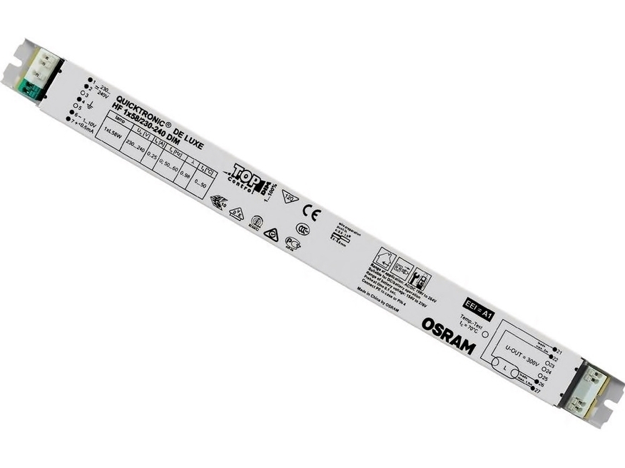 <p>
	Elektrooniline drossel 58 W, Osram, Quicktronic® De Luxe HF 1x58/230-240 DIM, 297729</p>
