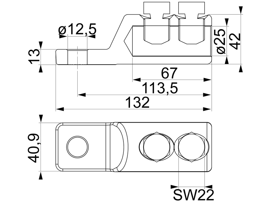 <p>
	Кабельный наконечник с болтами со срывными головками Al/Cu 150-300 мм², LUG150-300/12LVTIN, Ensto</p>
