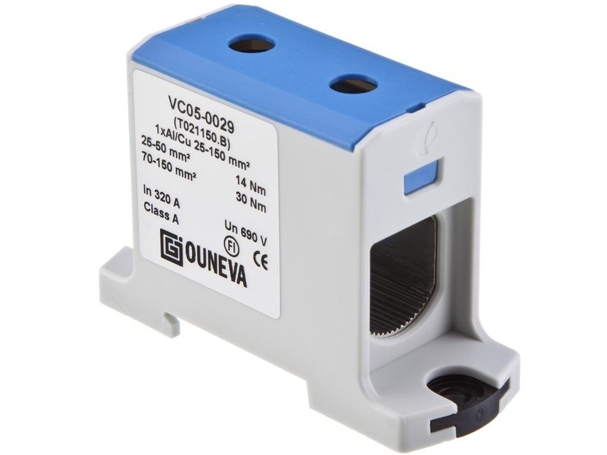 <p>
	Проходная клемма 150 мм², синяя, T021150.B, Ouneva, VC05-0029</p>
