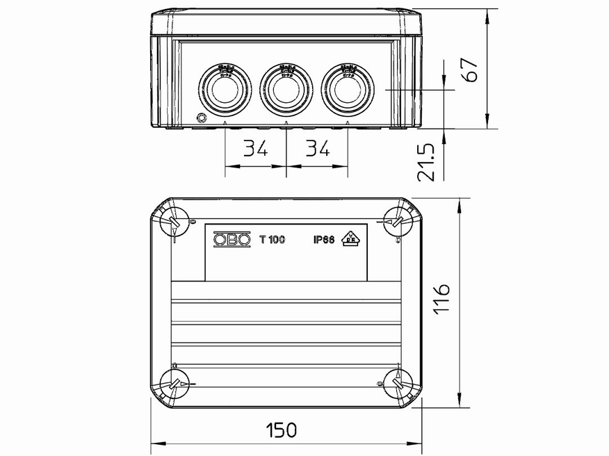 <p>
	Pinnapealne harukarp 150x116x67 mm, T100, OBO, 2007077</p>
