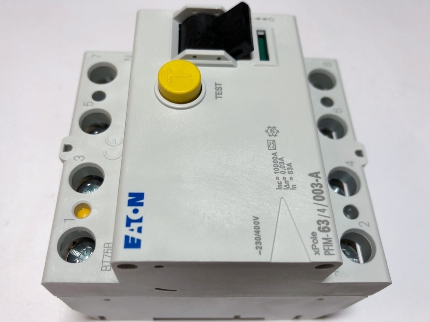<p>
	Rikkevoolukaitse 3-faasiline 63 A, 30mA(0,03A), Eaton, PFIM-63/4/003-A-MW, 235443</p>
