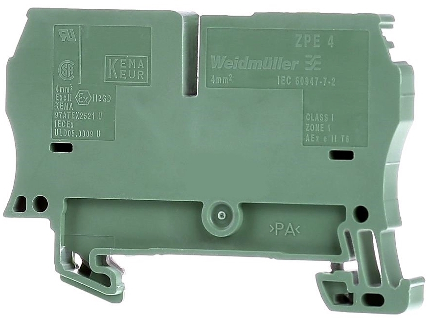 <p>
	Проходная клемма 4 мм², ж/зел, ZPE 4, Weidmüller, 1632080000</p>
